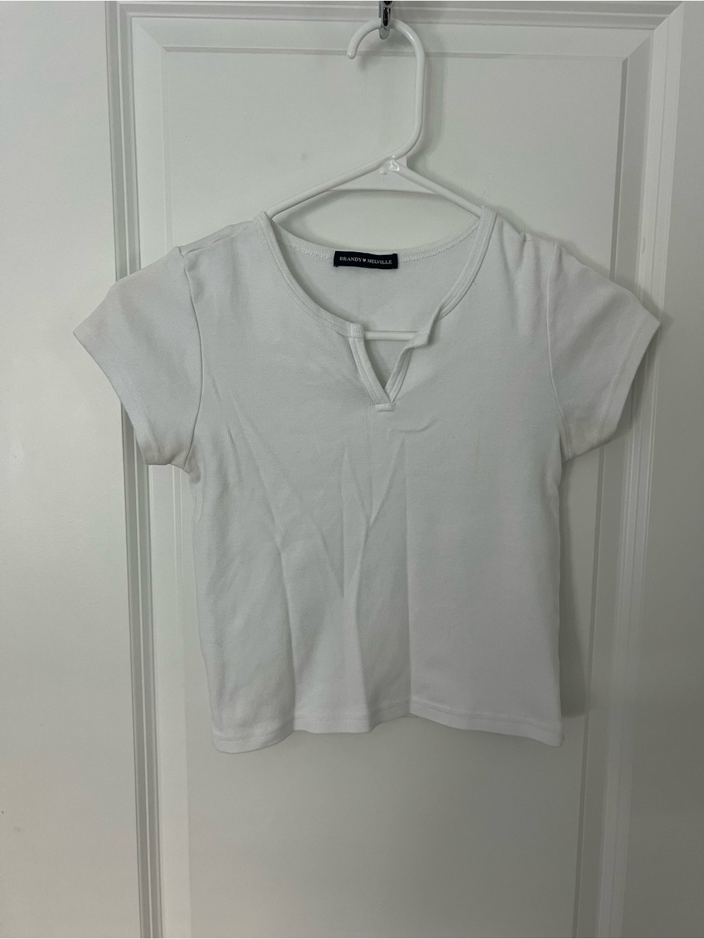 Brandy Melville White Short-Sleeve Notch Tee